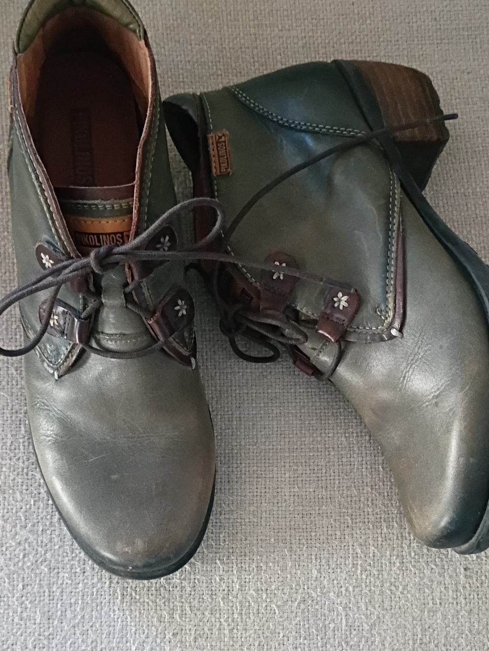 PIKOLINOS-Sz EU40-US 9-9.5-Le Mans Sage/Moss Heeled Lace Up Leather Ankle Boots